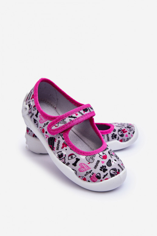 Bērnu čības/balerīnu kurpes Befado 114X521 Pelēkas krāsas-Rozā krāsas