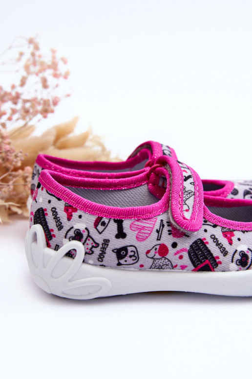 Bērnu čības/balerīnu kurpes Befado 114X521 Pelēkas krāsas-Rozā krāsas