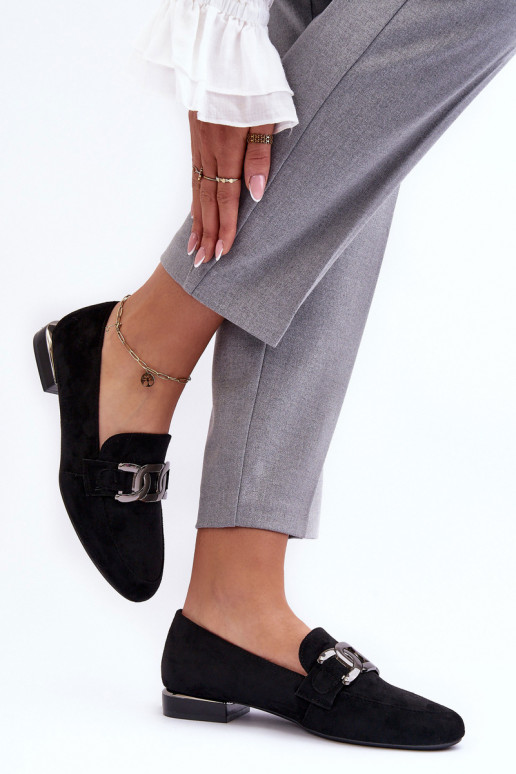 sieviešu mokasīni ar ornamentiem melnas krāsas Camilena - Zamsz