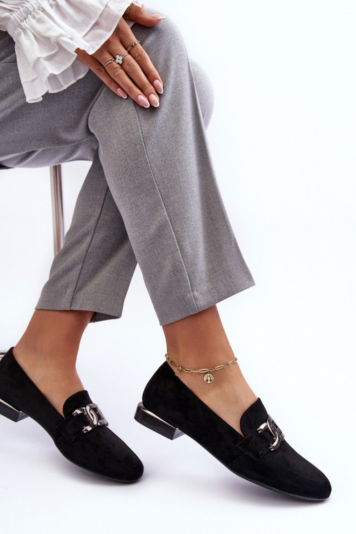 sieviešu mokasīni ar ornamentiem melnas krāsas Camilena - Zamsz