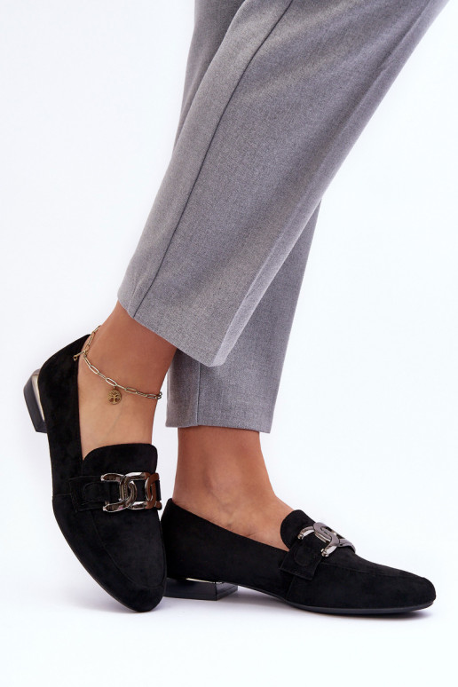 sieviešu mokasīni ar ornamentiem melnas krāsas Camilena - Zamsz