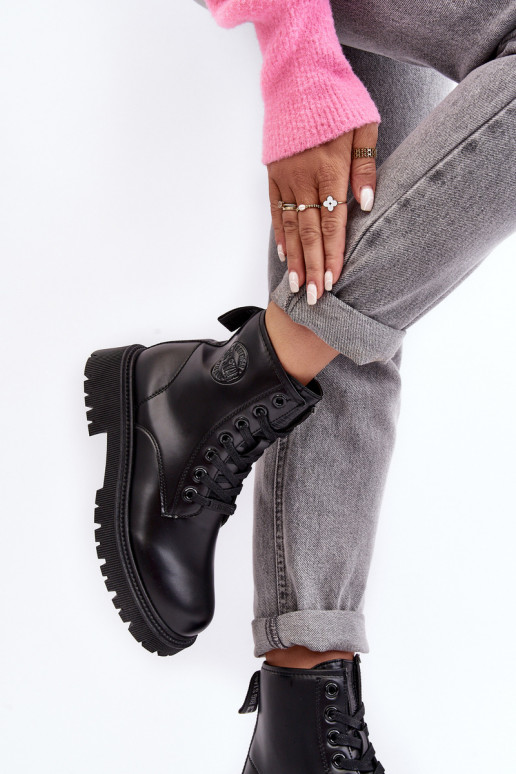 Sieviešu puszābaki šņorējami melnas krāsas Big Star MM274375 Sieviešu puszābaki šņorējami melnas krāsas Big Star MM274375