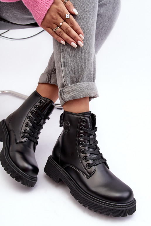 Sieviešu puszābaki šņorējami melnas krāsas Big Star MM274375 Sieviešu puszābaki šņorējami melnas krāsas Big Star MM274375