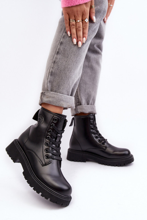 Sieviešu puszābaki šņorējami melnas krāsas Big Star MM274375 Sieviešu puszābaki šņorējami melnas krāsas Big Star MM274375