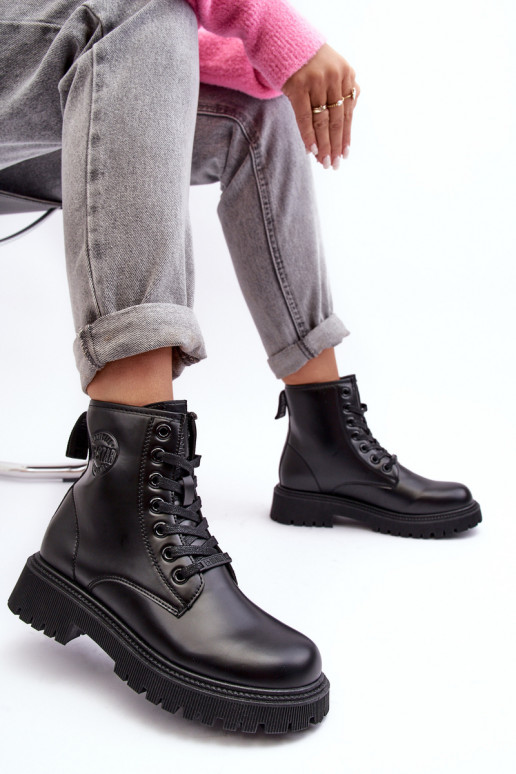 Sieviešu puszābaki šņorējami melnas krāsas Big Star MM274375 Sieviešu puszābaki šņorējami melnas krāsas Big Star MM274375