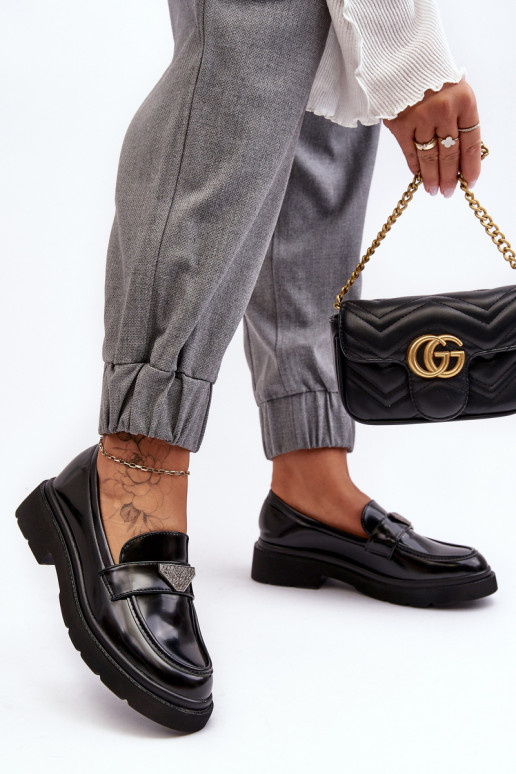 apavi Mokasīni ar platiem papēžiem melnas krāsas Venla apavi Mokasīni ar platiem papēžiem melnas krāsas Venla