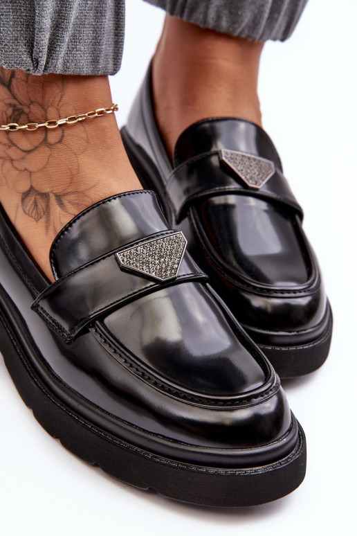 apavi Mokasīni ar platiem papēžiem melnas krāsas Venla apavi Mokasīni ar platiem papēžiem melnas krāsas Venla