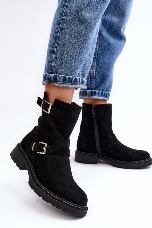 Sieviešu puszābaki ar platiem papēžiem ar sprādzēm melnas krāsas Bliggore Sieviešu puszābaki ar platiem papēžiem ar sprādzēm melnas krāsas Bliggore