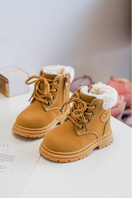 Bērnu apavi ar rāvējslēdzējiem z Kożuszkiem brūnas krāsas Marialee Bērnu apavi ar rāvējslēdzējiem z Kożuszkiem brūnas krāsas Marialee