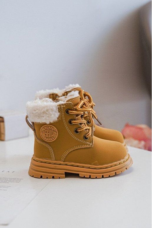 Bērnu apavi ar rāvējslēdzējiem z Kożuszkiem brūnas krāsas Marialee Bērnu apavi ar rāvējslēdzējiem z Kożuszkiem brūnas krāsas Marialee