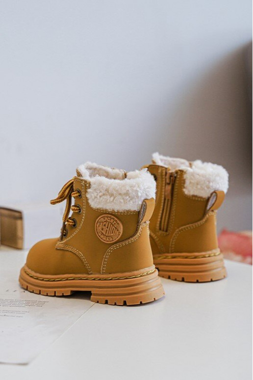 Bērnu apavi ar rāvējslēdzējiem z Kożuszkiem brūnas krāsas Marialee Bērnu apavi ar rāvējslēdzējiem z Kożuszkiem brūnas krāsas Marialee