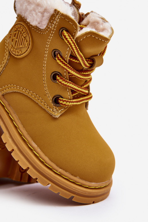 Bērnu apavi ar rāvējslēdzējiem z Kożuszkiem brūnas krāsas Marialee Bērnu apavi ar rāvējslēdzējiem z Kożuszkiem brūnas krāsas Marialee