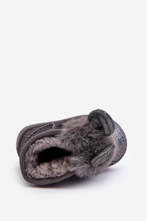 Bērnu sniega zābaki sildīti ar kažokādu iekšpusē ar ausīm, pelēkā krāsā Betty Bērnu sniega zābaki sildīti ar kažokādu iekšpusē ar ausīm, pelēkā krāsā Betty