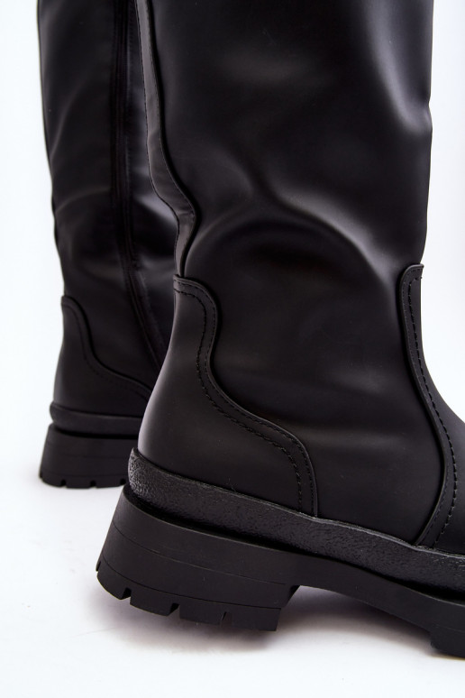 Sieviešu garie zābaki ar platiem papēžiem melnas krāsas Desiren