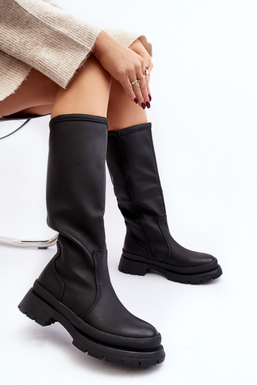 Sieviešu garie zābaki ar platiem papēžiem melnas krāsas Desiren