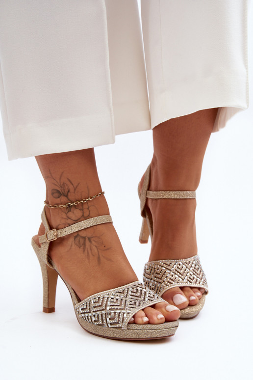 Dekorētas Elegantas augstpapēžu sandales D&A MR1038-44 Zelta krāsas