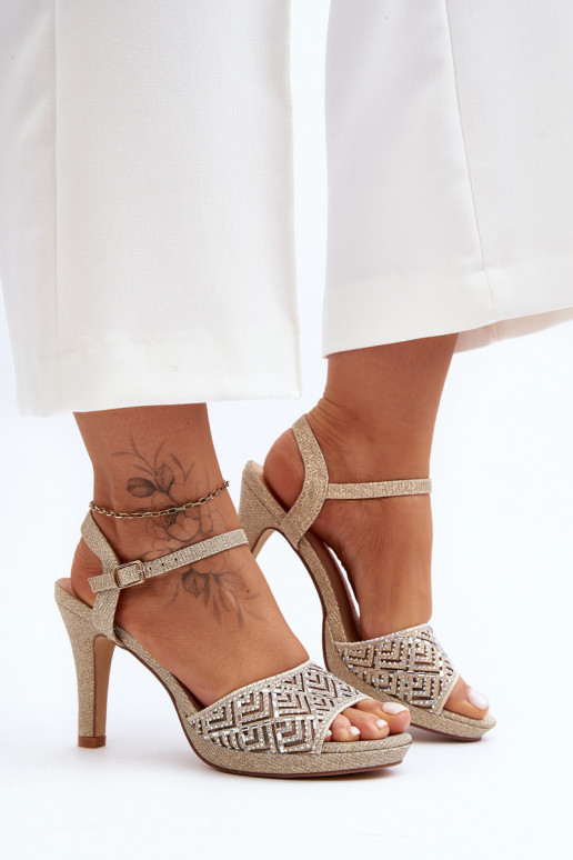 Dekorētas Elegantas augstpapēžu sandales D&A MR1038-44 Zelta krāsas