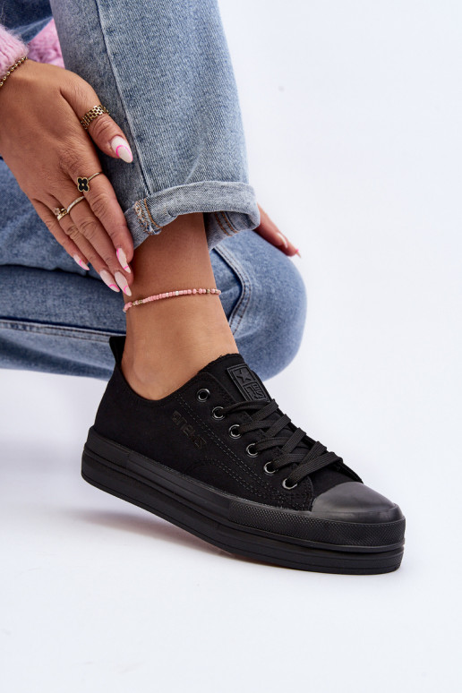 Šņorējami auduma apavi melnas krāsas Staneva