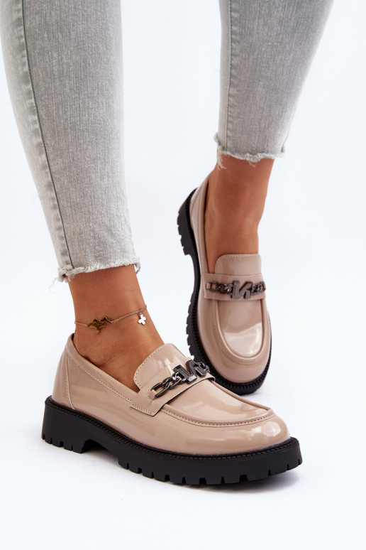 Mokasīni Laque ar platiem papēžiem smilšu krāsas Ezoma