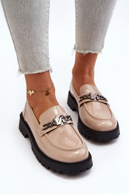 Mokasīni Laque ar platiem papēžiem smilšu krāsas Ezoma