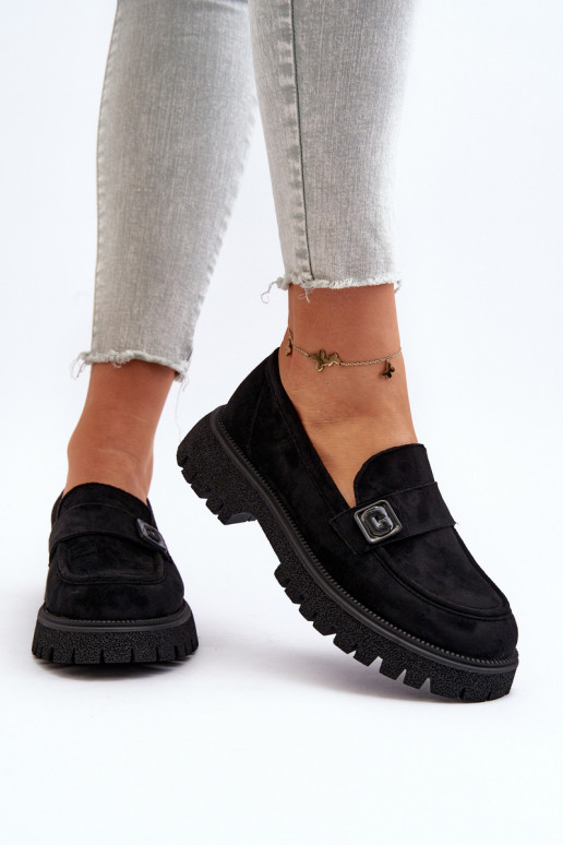 sieviešu mokasīni ar siksniņām melnas krāsas Flanila