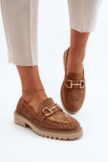 sieviešu mokasīni ar ornamentiem brūnas krāsas Talesse