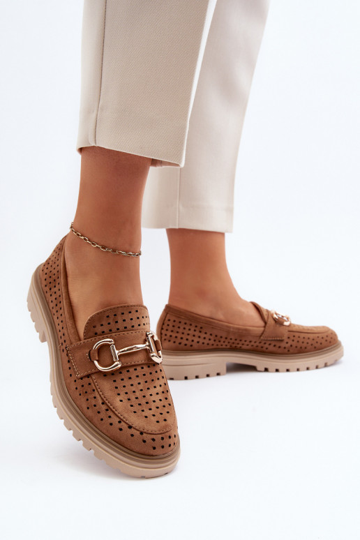 sieviešu mokasīni ar ornamentiem brūnas krāsas Talesse