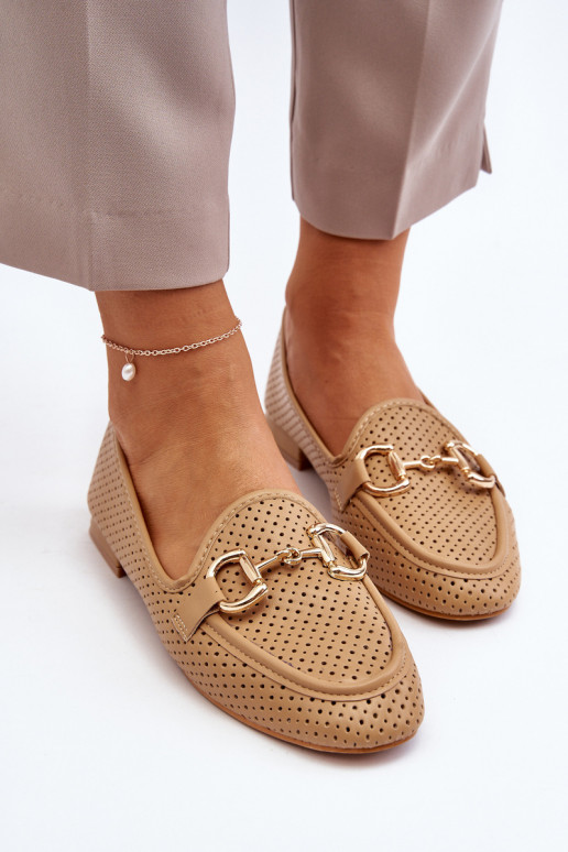 sieviešu mokasīni ar platiem papēžiem ar ornamentiem brūnas krāsas Iluvana