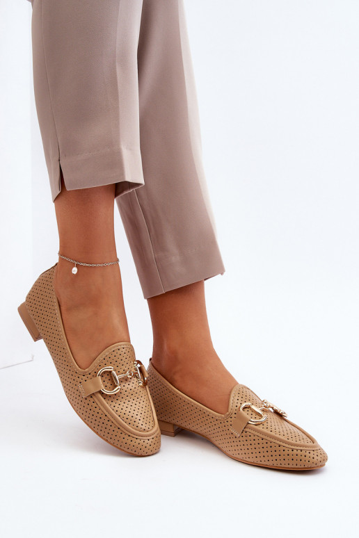 sieviešu mokasīni ar platiem papēžiem ar ornamentiem brūnas krāsas Iluvana