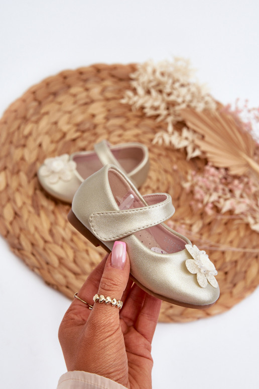 balerīnas Bērnu apavi ar lipīgām aizdarēm ar ornamentiem Zelta krāsas Serinde