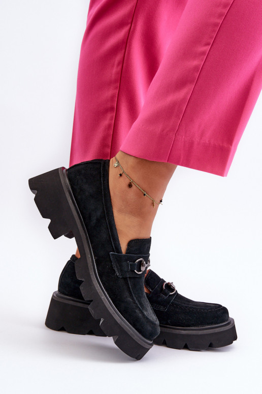 sieviešu mokasīni zamšādas melnas krāsas Neloria