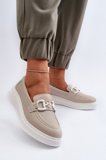 Sieviešu mokasīni ar apzeltītu zoli smilšu krāsas S.Barski LR720