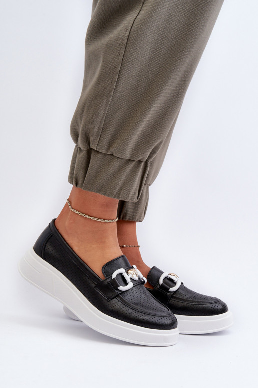 Sieviešu mokasīni ar apzeltītu zoli melnas krāsas S.Barski LR720 Sieviešu mokasīni ar apzeltītu zoli melnas krāsas S.Barski LR720