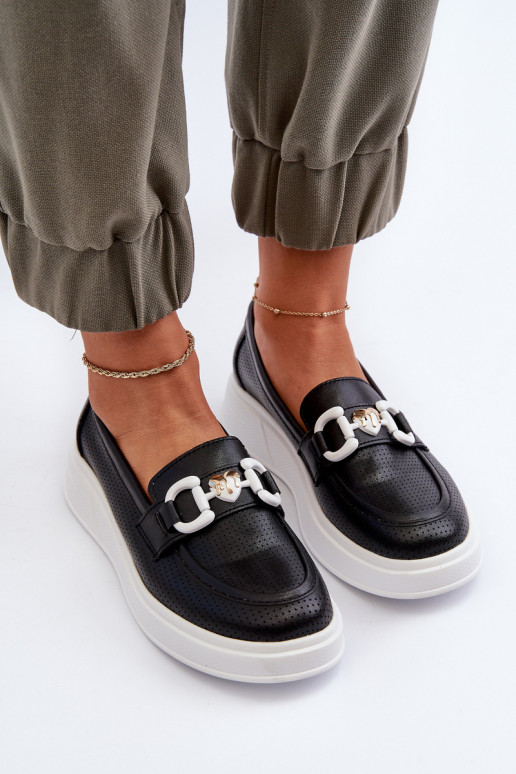 Sieviešu mokasīni ar apzeltītu zoli melnas krāsas S.Barski LR720 Sieviešu mokasīni ar apzeltītu zoli melnas krāsas S.Barski LR720