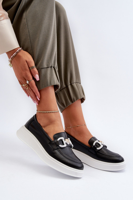 Sieviešu mokasīni ar apzeltītu zoli melnas krāsas S.Barski LR720 Sieviešu mokasīni ar apzeltītu zoli melnas krāsas S.Barski LR720