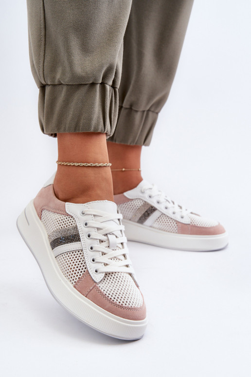 Sneakers modeļa apavi D&A LR110 Baltas-Rozā krāsas