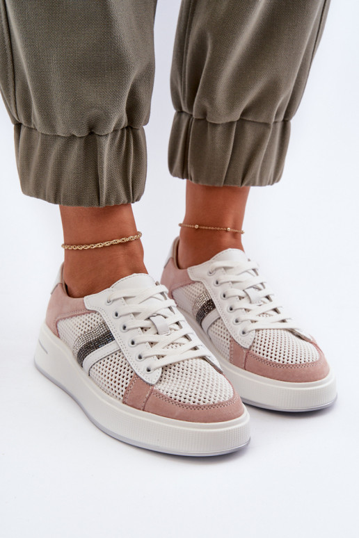 Sneakers modeļa apavi D&A LR110 Baltas-Rozā krāsas