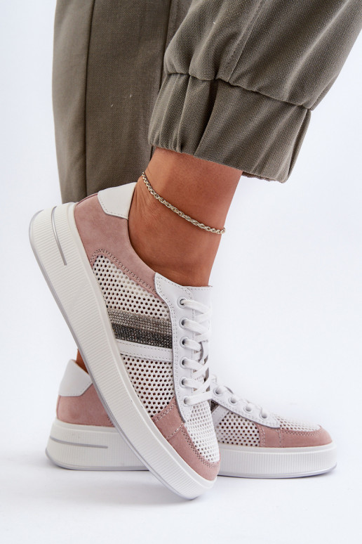 Sneakers modeļa apavi D&A LR110 Baltas-Rozā krāsas