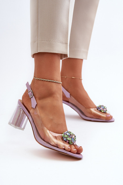 Caurspīdīgas sandales ar papēdi Violeta krāsa D&A MR38-454