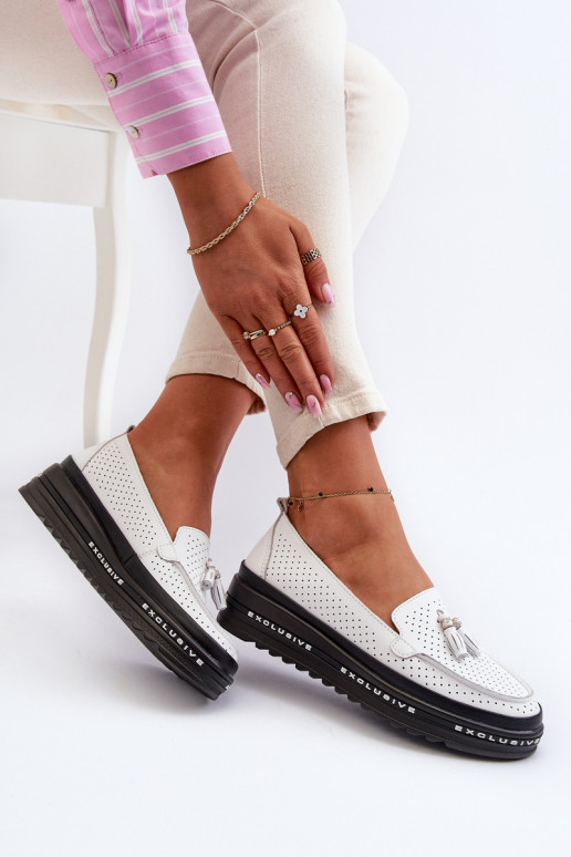 Sieviešu mokasīni ar apzeltītu zoli baltas krāsas Assetnima