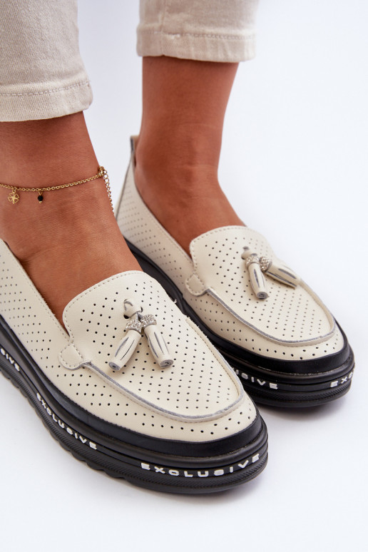 Sieviešu mokasīni ar apzeltītu zoli smilšu krāsas Assetnima