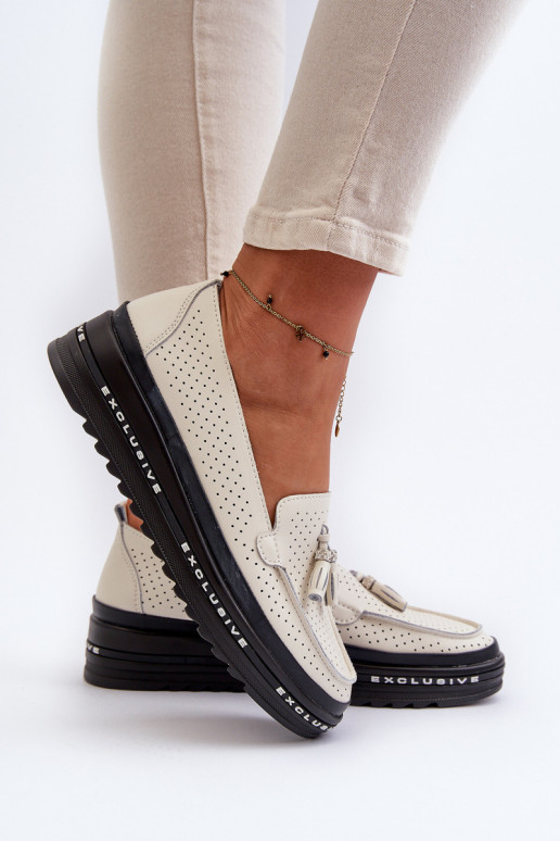 Sieviešu mokasīni ar apzeltītu zoli smilšu krāsas Assetnima