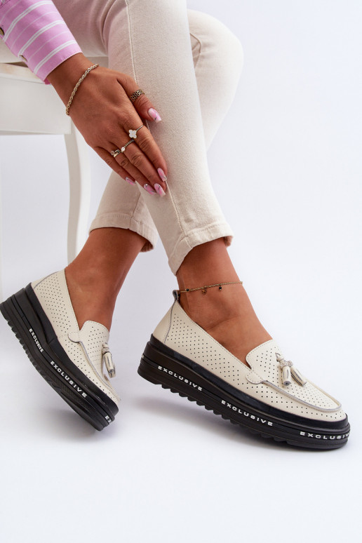 Sieviešu mokasīni ar apzeltītu zoli smilšu krāsas Assetnima