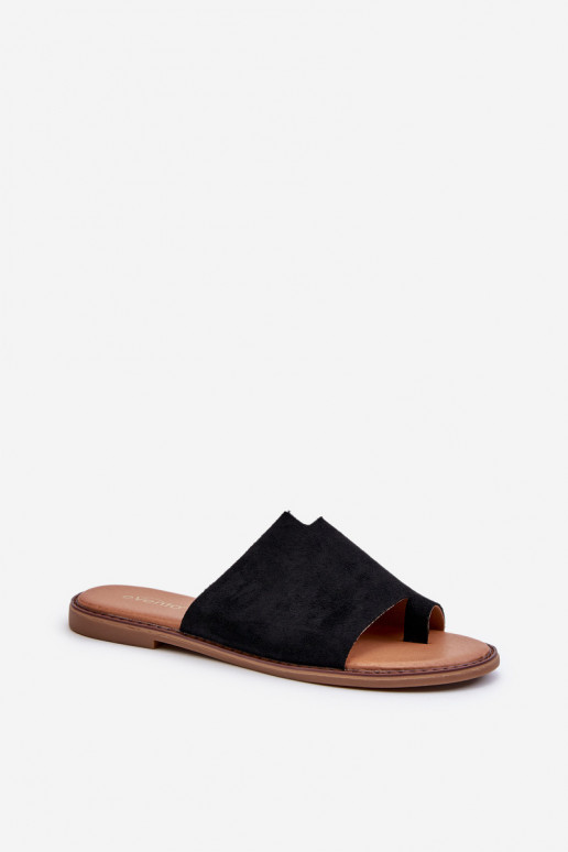 zamšādas čības modernas iešļūcenes melnas krāsas Amite