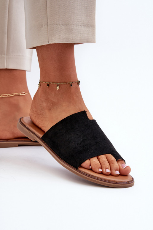 zamšādas čības modernas iešļūcenes melnas krāsas Amite