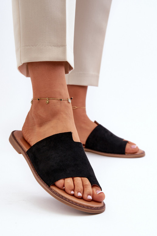 zamšādas čības modernas iešļūcenes melnas krāsas Amite