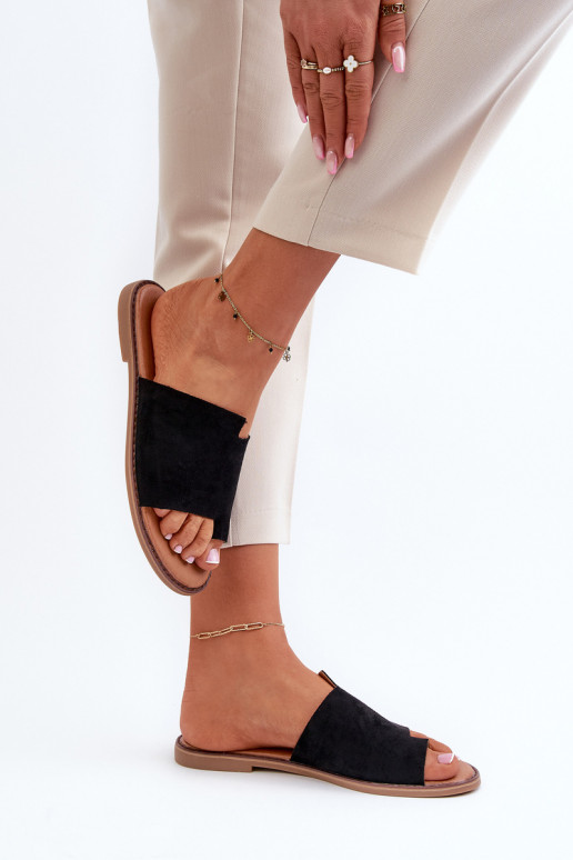 zamšādas čības modernas iešļūcenes melnas krāsas Amite