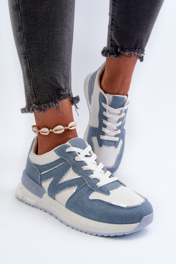 Džinsa auduma Sneakers modeļa apavi no eko ādas Zilas krāsas Kaimans