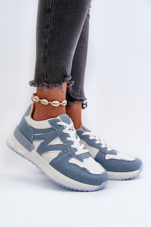 Džinsa auduma Sneakers modeļa apavi no eko ādas Zilas krāsas Kaimans