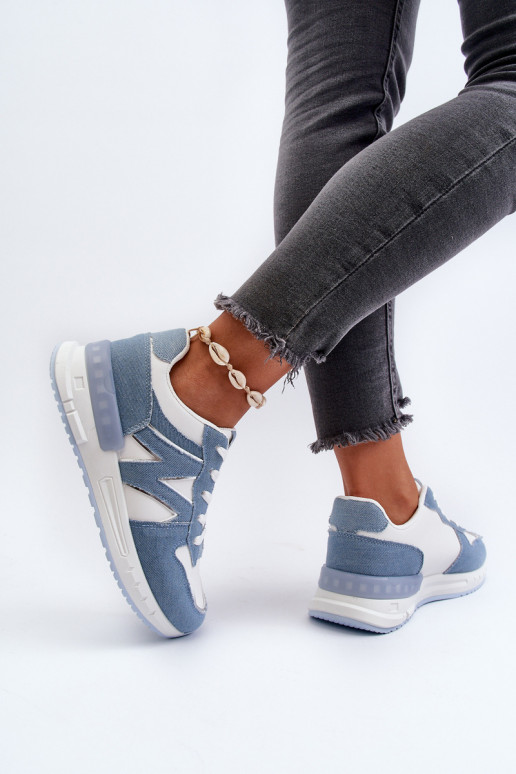 Džinsa auduma Sneakers modeļa apavi no eko ādas Zilas krāsas Kaimans